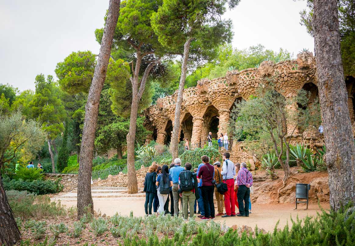 Group of visitors touring Park Güell, designed by Antoni Gaudí, during GWC 2016 Barcelona